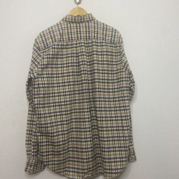 NWT Eddie Bauer Men L Check Beige Green Button Down Shirt Cotton - Picture 2 of 8